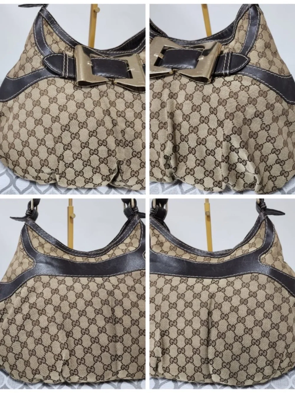 Authentic GUCCI GG Canvas And Leather Queen Large Hobo Bag Beige/Brown